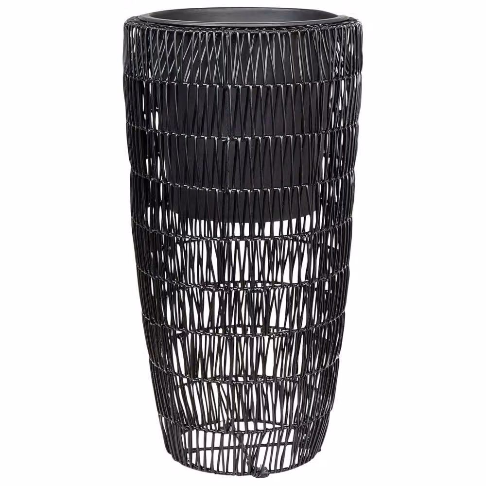 Wyld and Coco EverLush PE Rattan Tall Plant Pot Set of 2 in Black with Plastic Inserts – 4