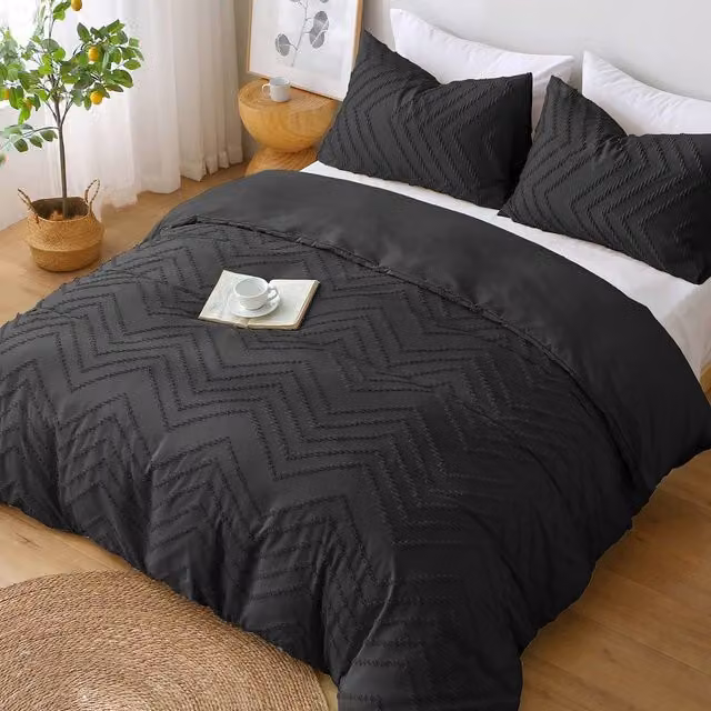 Pamposh Ultra Soft Tufted Microfibre Duvet Cover and Pillowcase Set, Black, W/H: 180 x 200 cm
