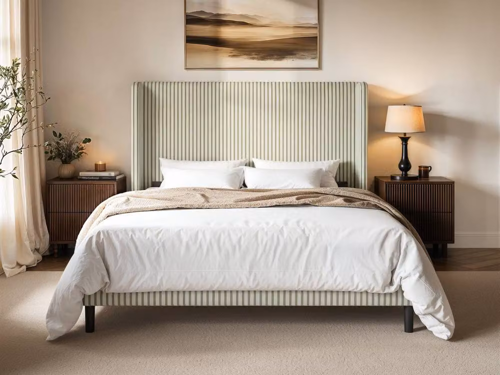 Solace+Co Jovanna Upholstered Bed with Winged Headboard in Green, W: 140 cm, L: 200 cm – 2