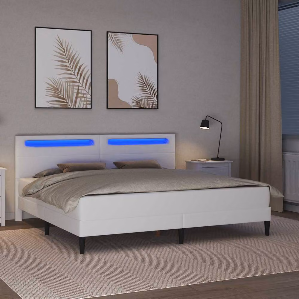 Berkfield Home Upholstered Faux Leather Bed Frame with LED Under-Bed Lighting, White, 180 x 200 cm – 2