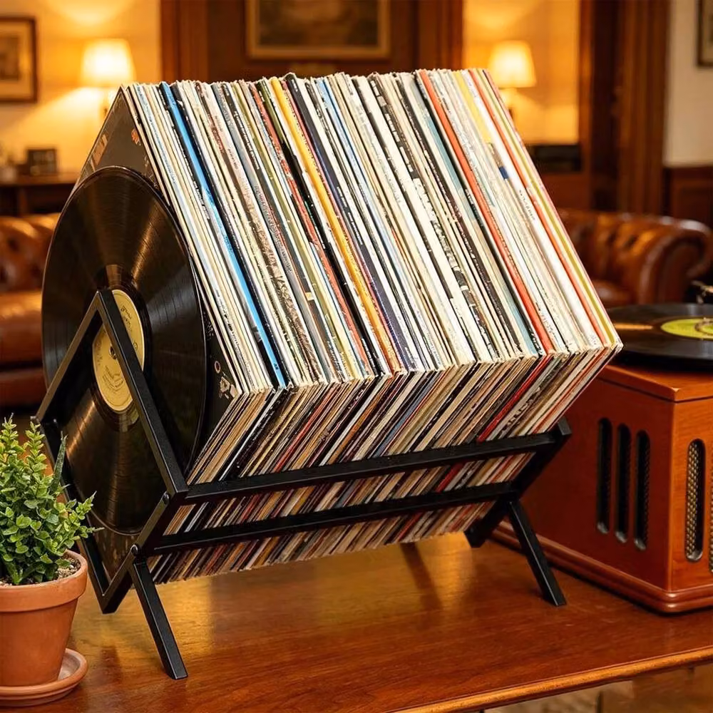 PAWNORA Black Metal Music Record Storage Rack Box – 4