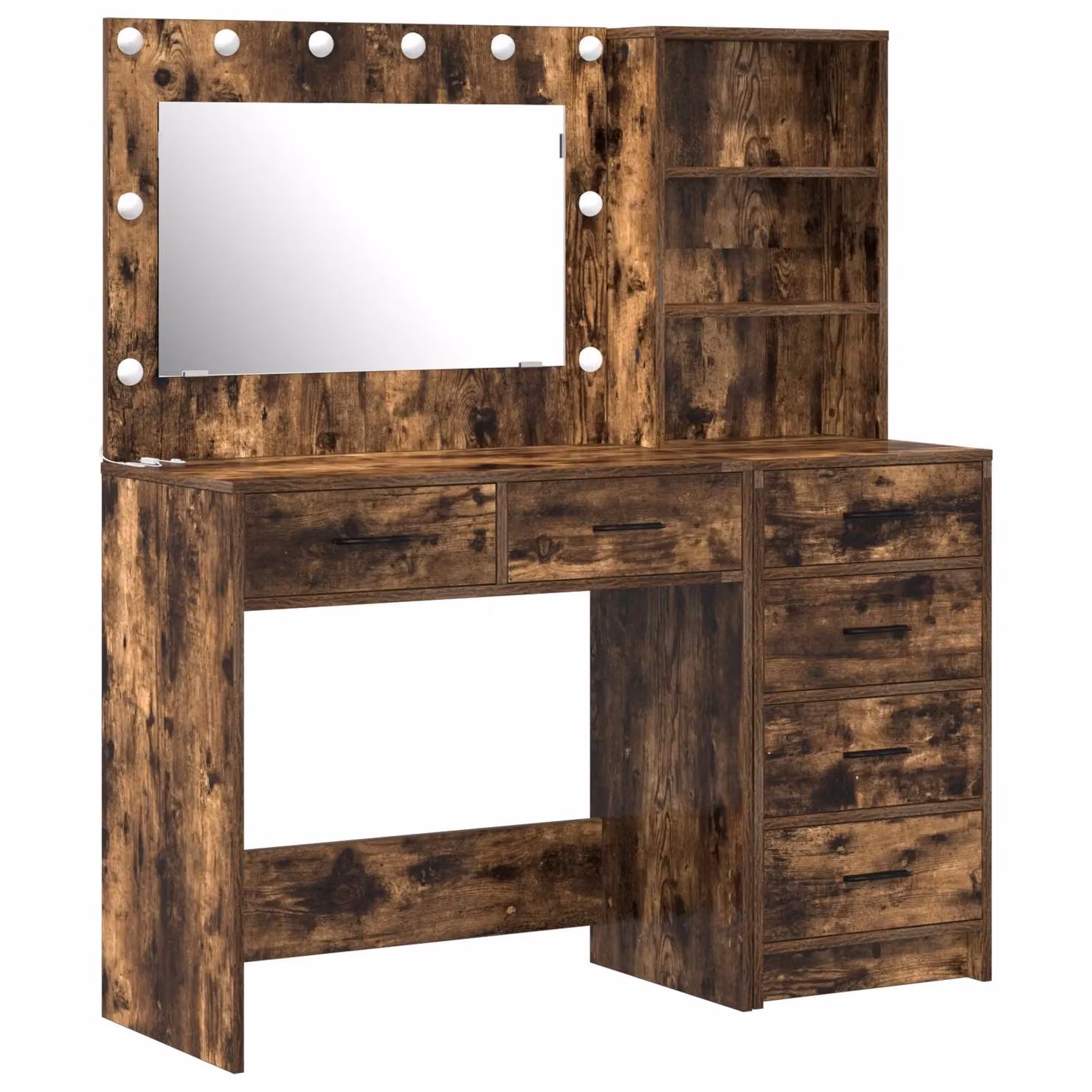 Berkfield Home 2 Piece Hollywood LED Dressing Table Set in Smoked Oak Brown – 2
