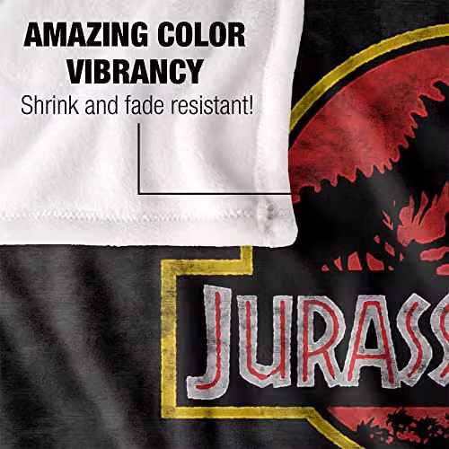 Trevco Jurassic Park Classic Logo Super Soft Fleece Throw Blanket, White, W/D/H: 152 x 127 cm – 5