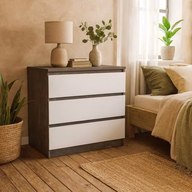 Wyld Haus Budapest 3 Drawer Chest in Grey Concrete Effect and White