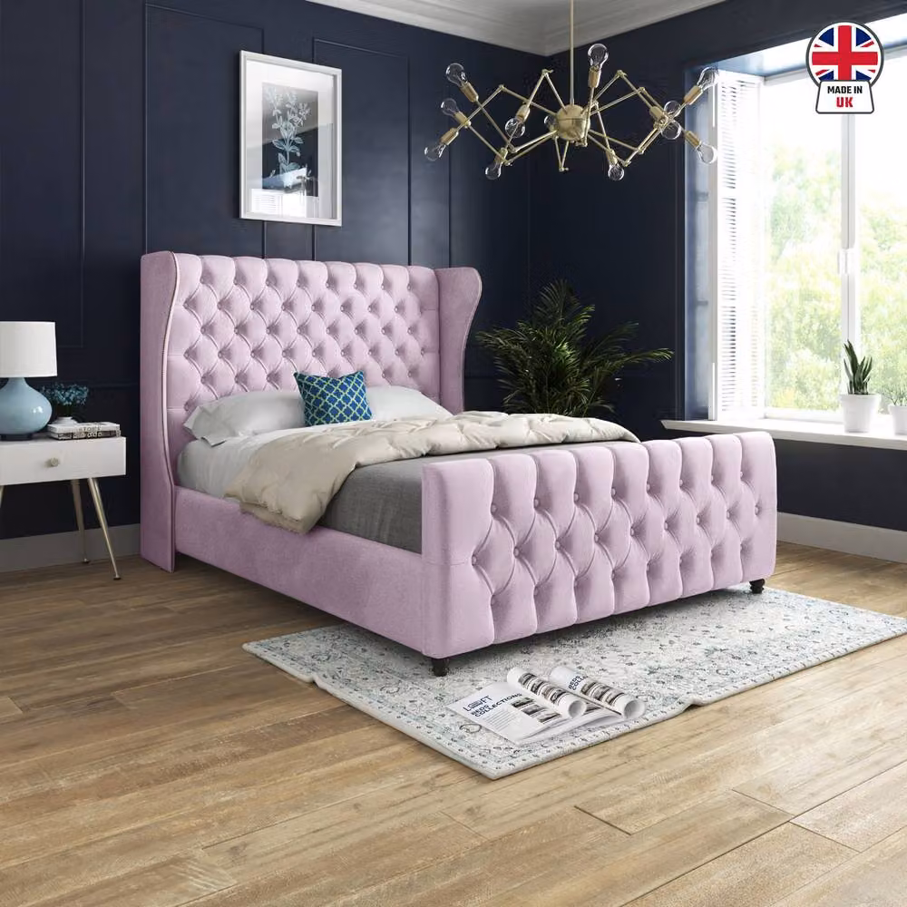 KDMD Keysoe Super King Upholstered Designer Bed Frame in Pink Soft Velvet – 3