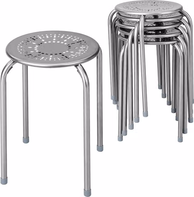 Costway Stackable Round Industrial Steel Stool Set in Grey and Silver