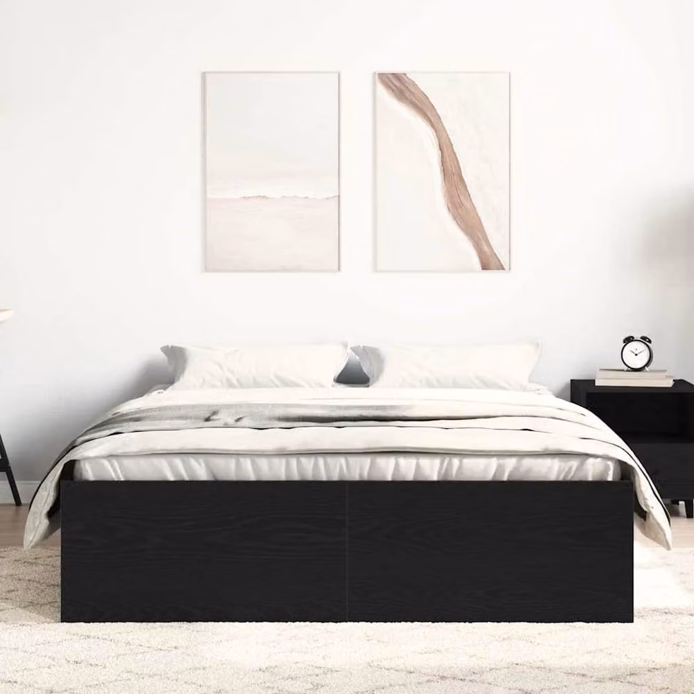 Berkfield Home Black Oak Bed Frame in Engineered Wood W/D/H: 135 x 190 x 35 cm – 3