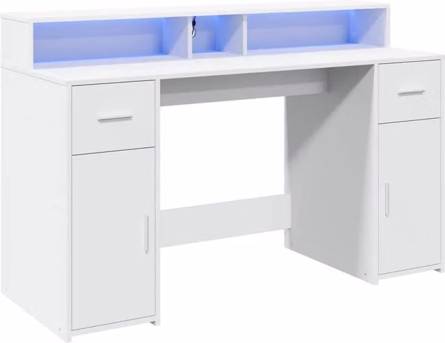 Berkfield Home Soft Desk with LED Lights in White, W/D/H: 140 x 55 x 91 cm