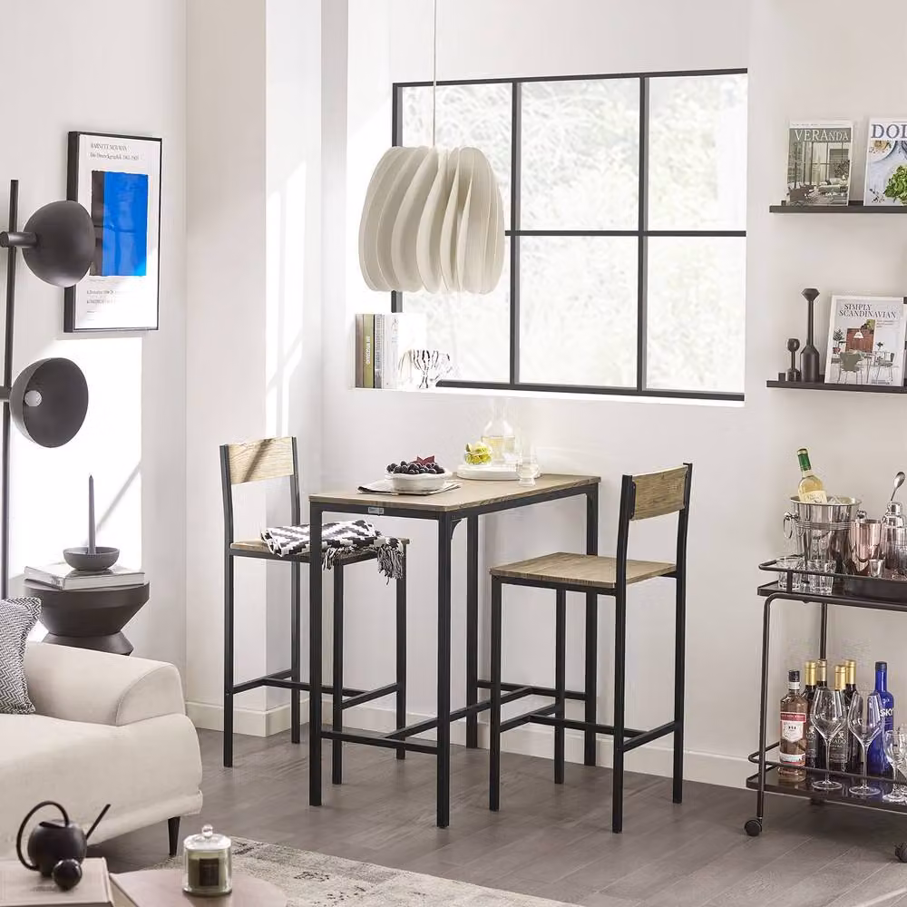 SoBuy Industrial Style Compact Bar Table and Stools Set in Oak and Black – 2