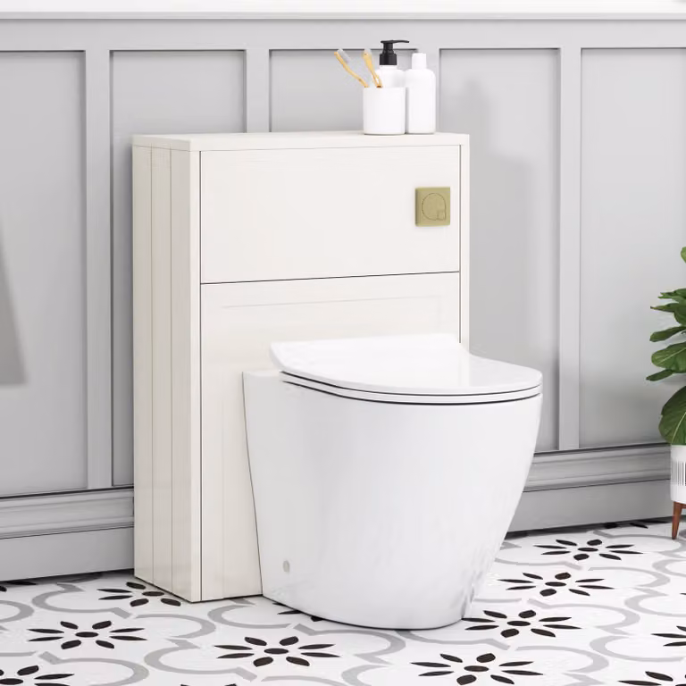 Royal Bathrooms Elmore White Wall Mounted BTW WC Unit with Elva Rimless Ceramic Toilet Pan, Slim Soft Close Seat and Cistern, Width: 55 cm