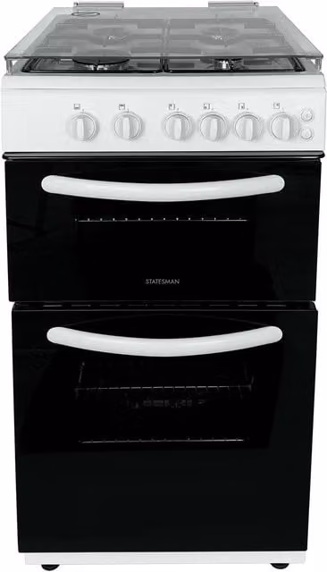 Statesman Double Oven Gas Cooker with Glass Lid in White – 1