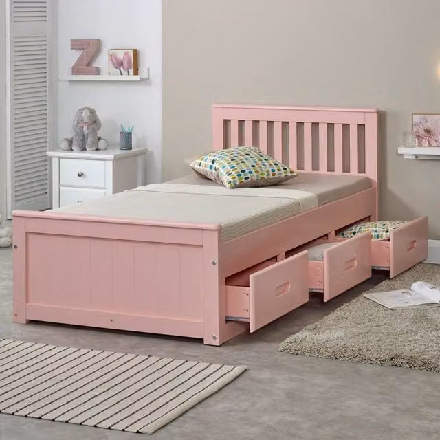 Mission Solid Wood 3ft Single Bed with Underbed Drawer in Pink