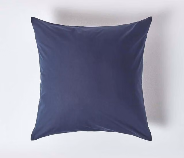 Homescapes Blue Egyptian Cotton Percale Euro Pillowcase with Zip, W/D/H: 80 x 80 cm, 200 TC
