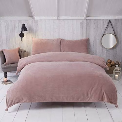 Rapport Home So Soft Pom Pom Teddy Fleece Duvet Cover and Pillowcase Set in Pink, Double (W: 140 cm, L: 200 cm) – 1