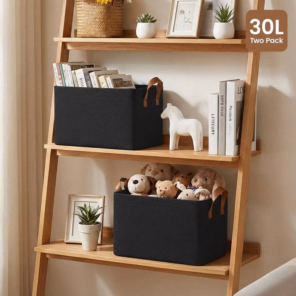 Kelvenix Black Fabric Storage Bins with Handles, W/D/H: 29.0 x 43.0 x 20.0 cm – 4