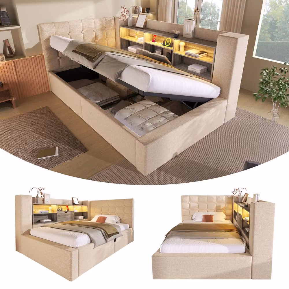 Matteo Beige Upholstered Single Sofa Bed with Storage and USB Charging Port, W/D/H: 90 x 190 cm – 3