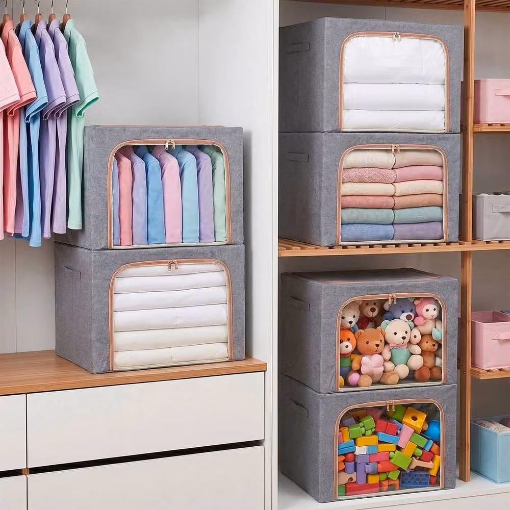 KORVIXA 22L Breathable Fabric Clothes Storage Bags with Handles, Grey, W/D/H: 50 x 50 x 50 cm – 3