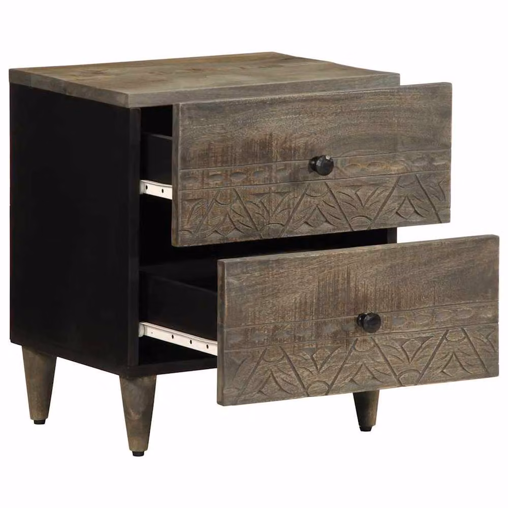 Berkfield Home Beautiful Bedside Cabinet in Light Grey Solid Mango Wood, W/D/H: 40 x 33 x 46 cm – 2