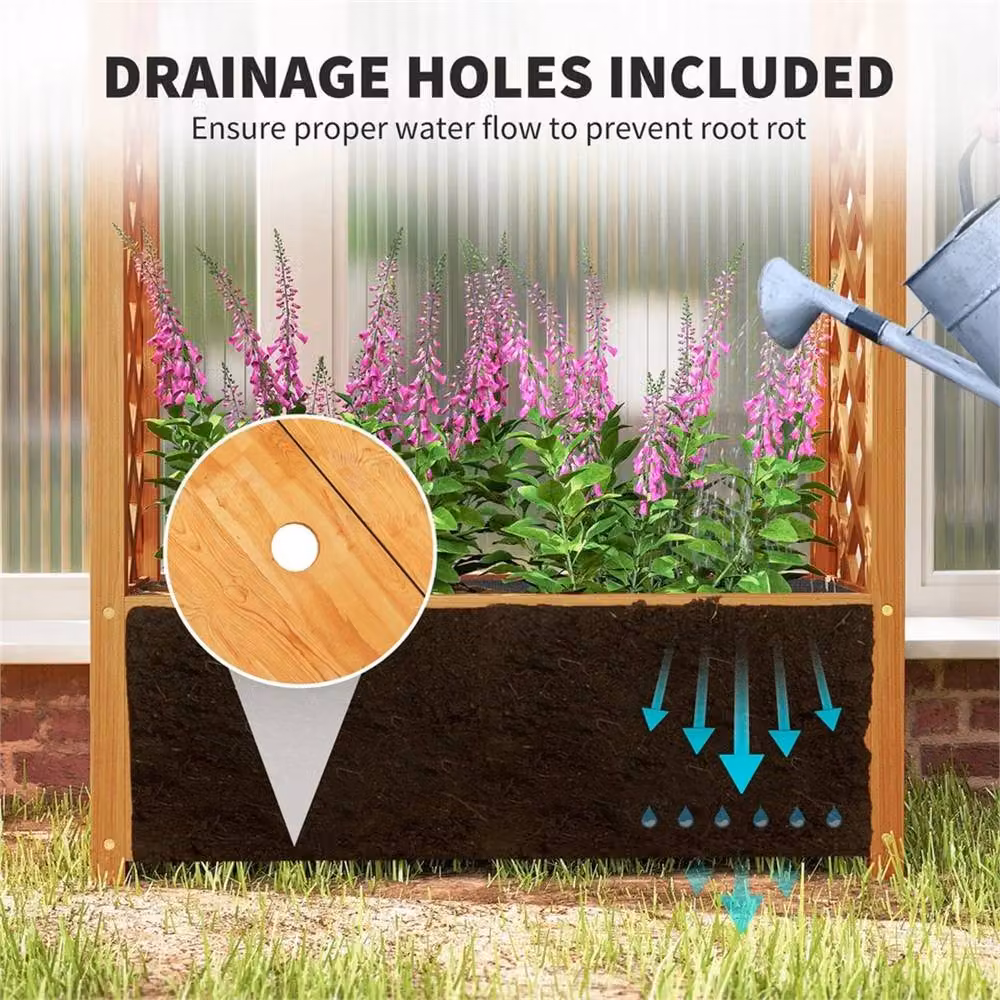 Nordara Brown Wooden Raised Garden Bed Trellis Planter with Fabric Liner – 3