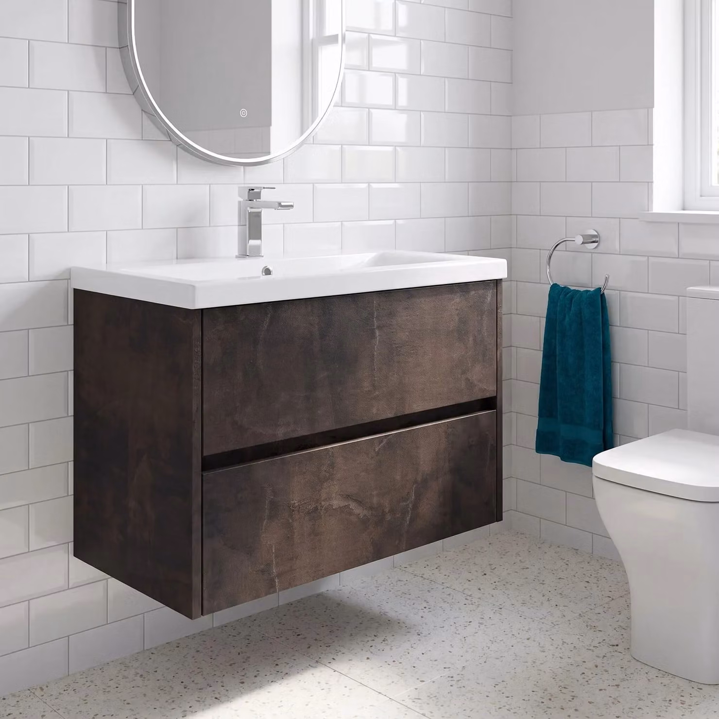 Balterley Square Wall Hung 2 Drawer Vanity Unit and Basin, Metallic Slate Grey, Width: 80 cm – 2