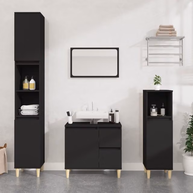 Berkfield Home Modern Black Matt Bathroom Cabinet in Engineered Wood W/D/H: 65 x 33 x 60 cm – 1