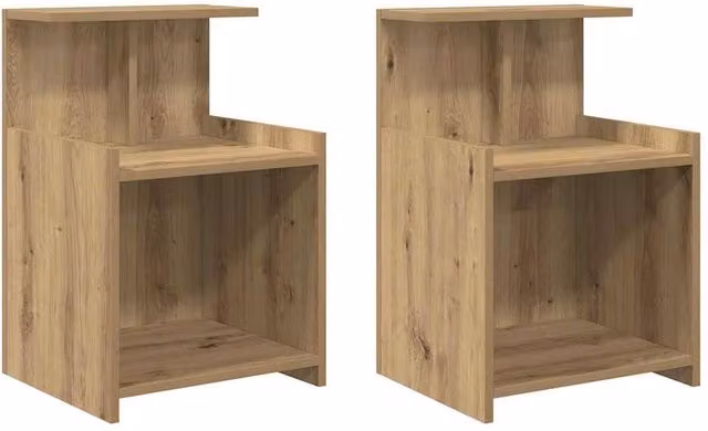 Berkfield Home Artisan Oak Bed Cabinets, 2 Piece Set in Brown, W/D/H: 40 x 35 x 60 cm