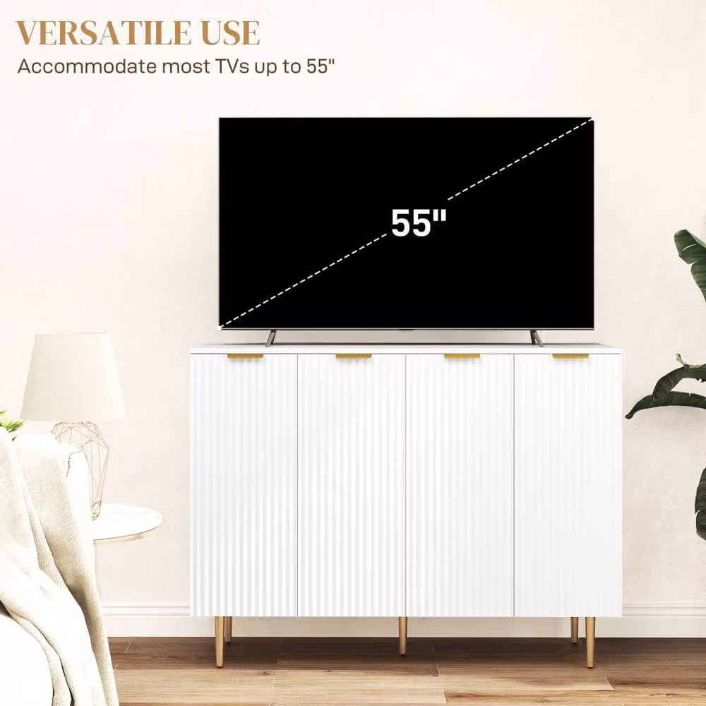 Wyld Haus Vinotti 4 Door White Sideboard with 2 Shelves, W/D/H: 120 x 40 x 90 cm – 4