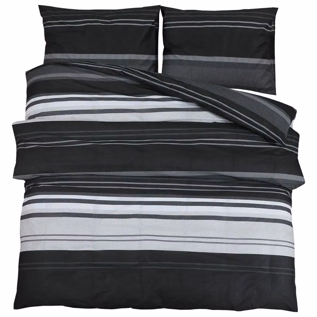 Berkfield Home Striped Cotton Duvet Cover and Pillowcase Set in Black and White, W/D/H: 140 x 200 cm – 2