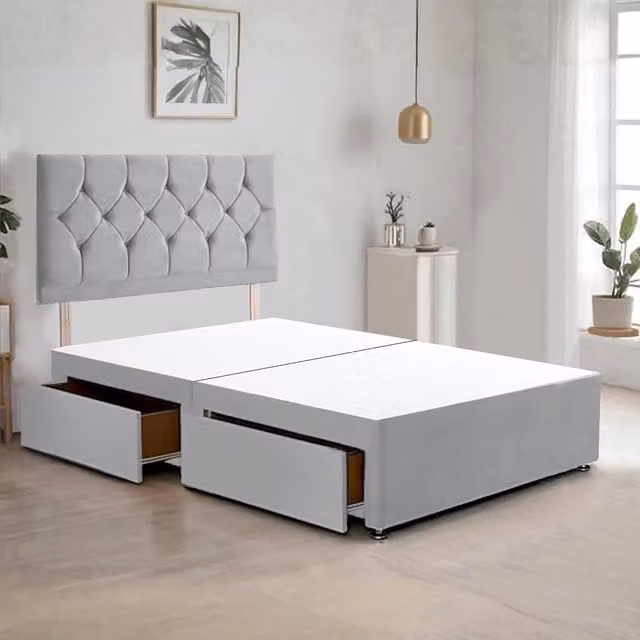 Bed Time UK Ziggy Plush Velvet Divan Bed Frame with 2 Drawers and 20 inch Headboard in Silver, W/D/H: 90 x 190 cm