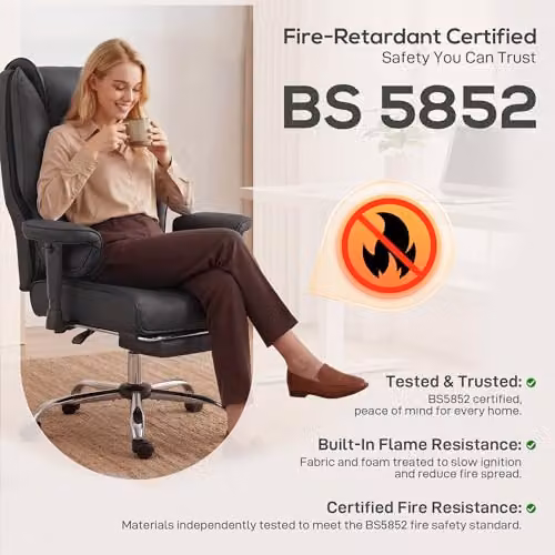HOMCOM Executive Office Chair in Black with Ergonomic Design, Footrest and Headrest – 9