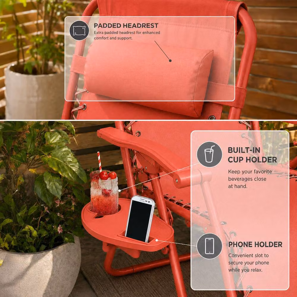 Neo Zero Gravity Recliner Garden Sun Loungers in Coral – 4