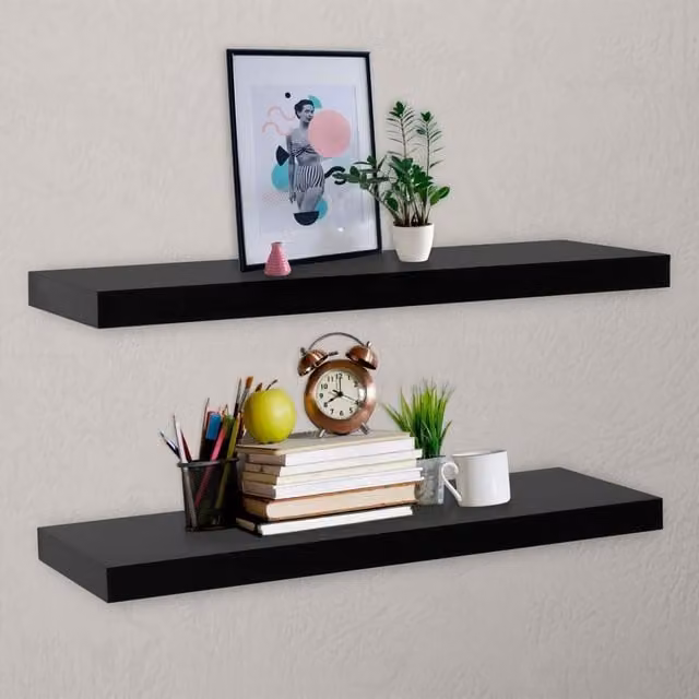 Berkfield Home Black Lacquered Floating Wall Shelves, 2 Pack, W: 120 cm, D: 20 cm, H: 3.8 cm