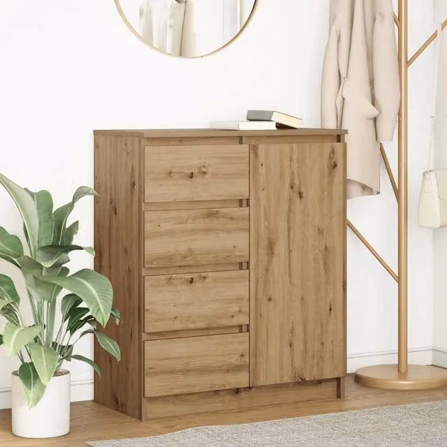 Berkfield Home Artisan Oak Sideboard with Drawers in Brown, W/D/H: 71 x 35 x 84 cm – 1