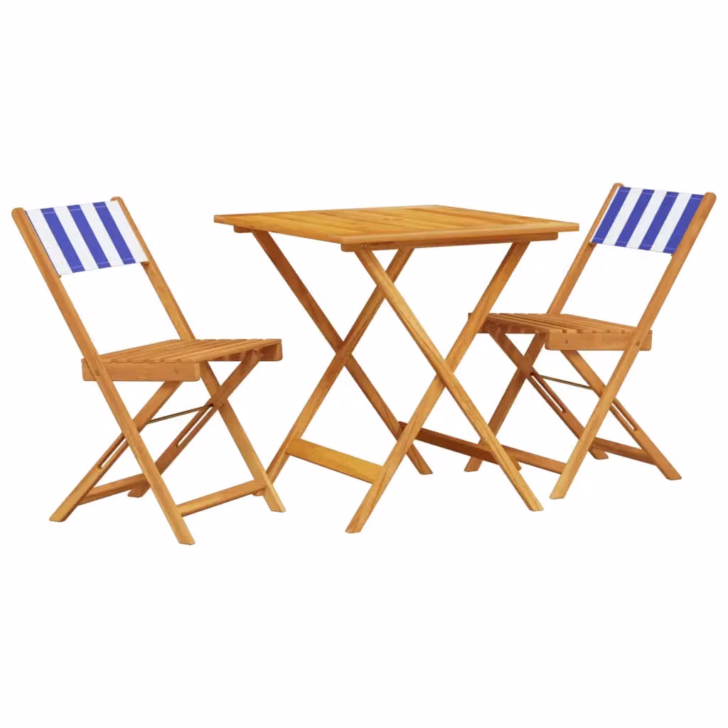 Berkfield Home 3 Piece Bistro Set in Blue and White Striped Fabric and Acacia Wood – 2