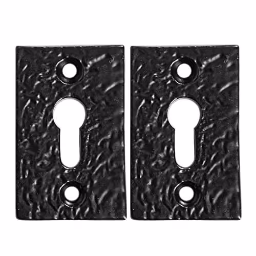 Hammer and Tongs Rectangular Escutcheon Plate in Matt Black Iron, Pack of 2, W: 30 mm, H: 50 mm – 2