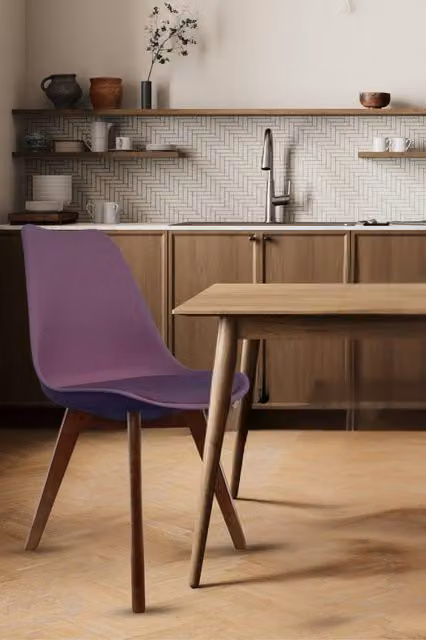 Fusion Living Soho Plastic Dining Chair with Dark Wood Legs in Aubergine Purple