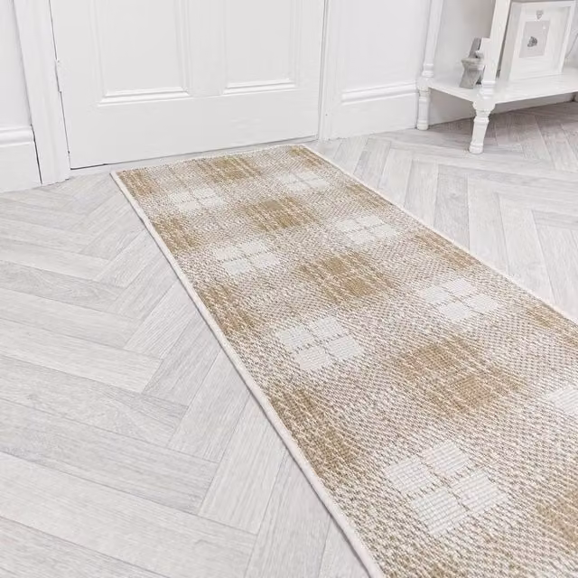 runrug Plaid Carpet Runner Rug in Brown, Reversible and Stain Resistant, W/D/H: 60 x 180 x 0.2 cm