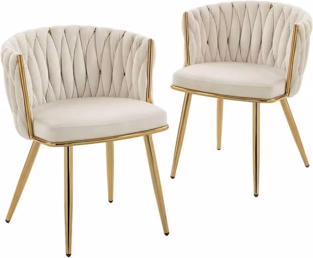 FORGEVIO Set of 2 Modern Dining Chairs with Wrap-around Backrest in Beige – 1
