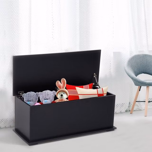 HOMCOM Black Box Chest Ottoman Storage Cabinet with Soft Close Lid – 1