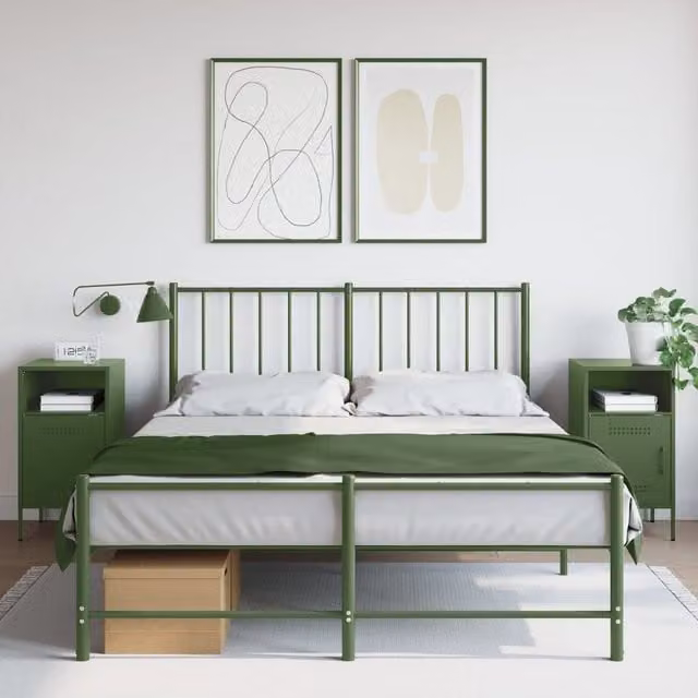 Berkfield Home Set of 2 Industrial Metal Bedside Cabinets in Olive Green, W/D/H: 36 x 39 x 68 cm – 1