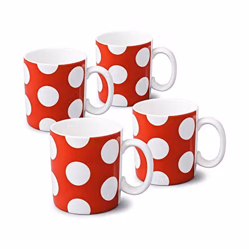 WM Bartleet & Sons 1750 Set of 4 Red and White Dotted Porcelain Mugs, 568 ml