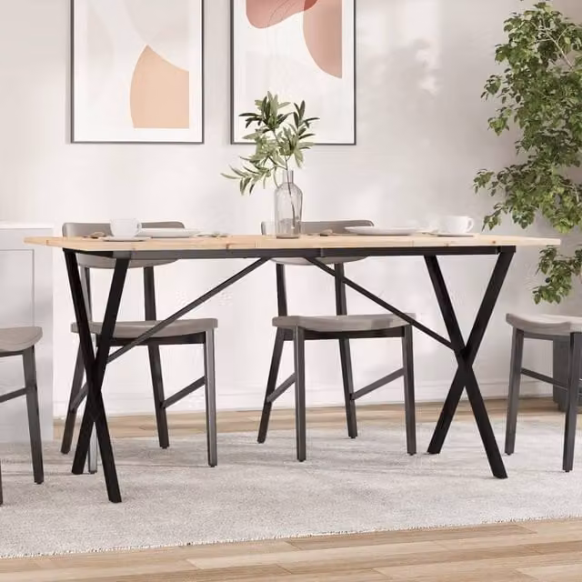 Berkfield Home X-Frame Rectangular Dining Table in Brown Solid Pine and Steel, W: 160 cm, D: 80 cm, H: 75 cm