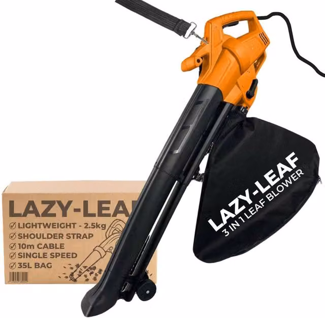 Lazy Tools Lazy-Leaf Electric Leaf Blower, Vacuum and Mulcher with 35L Bag, 2.6kg, Orange