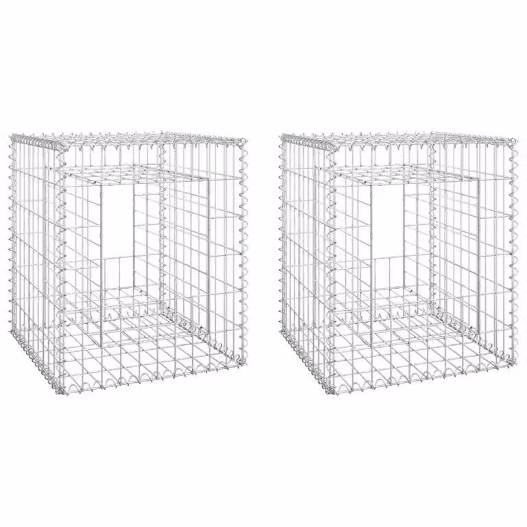 Berkfield Home Silver Iron Gabion Basket Posts, 2 Pieces, W/D/H: 50 x 50 x 60 cm