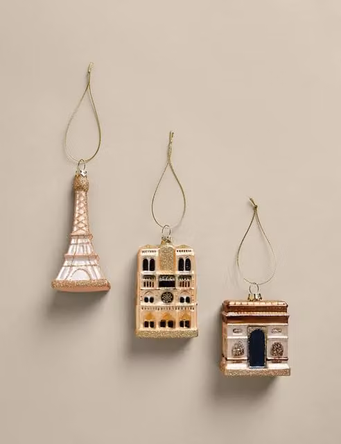 M&S 3 Pack Multicolour and Gold Glass Paris Tree Hanging Pendant Decorations