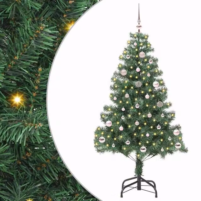 Berkfield Home Green PVC Christmas Tree with 150 LEDs and Stand, Height: 150 cm