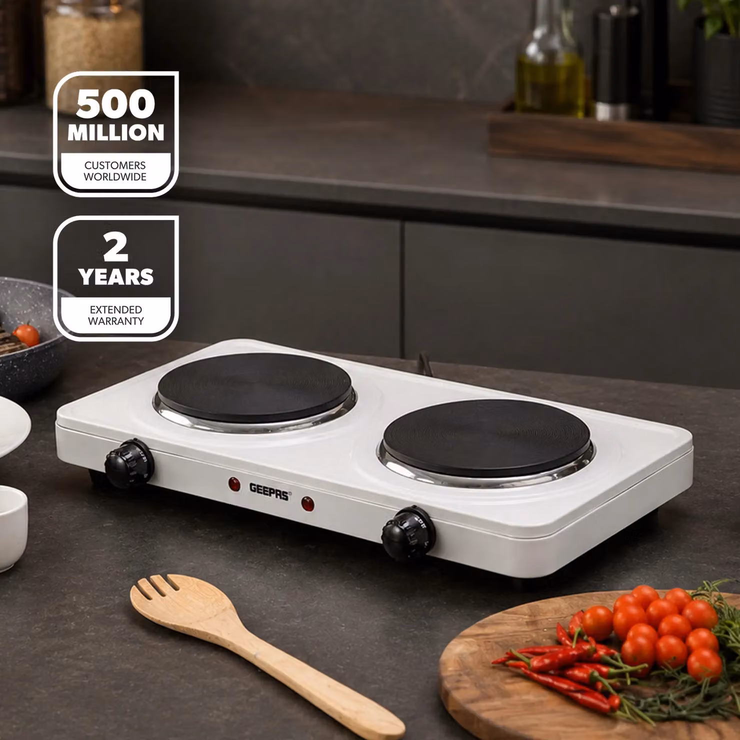 Geepas Double Portable Electric Hot Plate Cooker, 2000W, White – 2