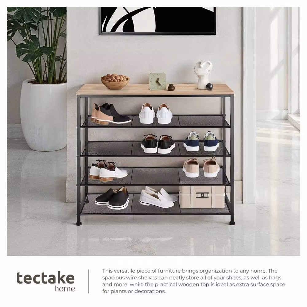 tectake Sheffield Industrial Freestanding Shoe Rack in Light Oak – 4