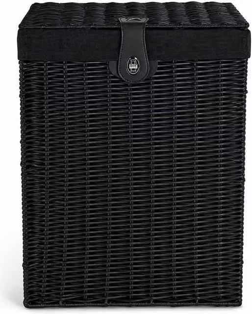 FLAVORA Black Wicker Lidded Laundry Hamper