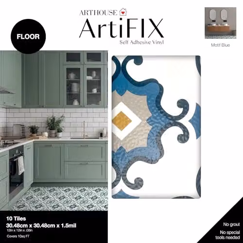 Arthouse Blue Motif Floor Tiles, 10 Tiles Per Pack, W/D/H: 30.5 x 30.5 x 30.5 cm – 7